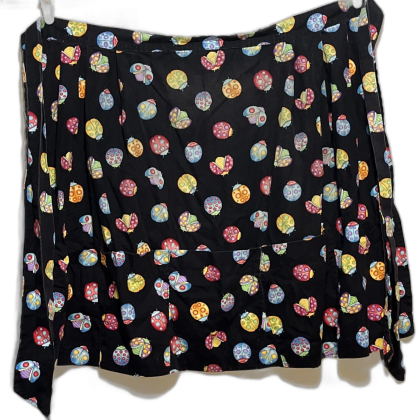 Black Waist-Tie Half Apron with Colorful Ladybug Print and Pockets