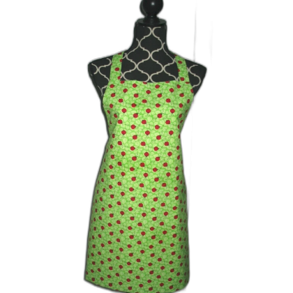 Handmade Full Size Adult Apron - Ladybugs on Green