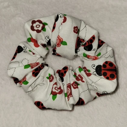 Multicolor Ladybug Cotton Scrunchie Hair Tie – Handmade Design