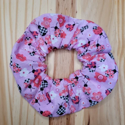Pink Ladybug Cotton Scrunchie Hair Tie – Handmade