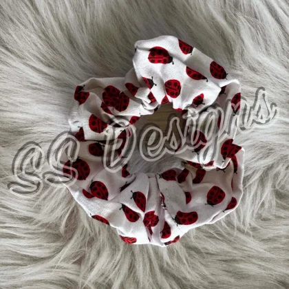 Handmade Cotton Ladybug Scrunchie Hair Tie